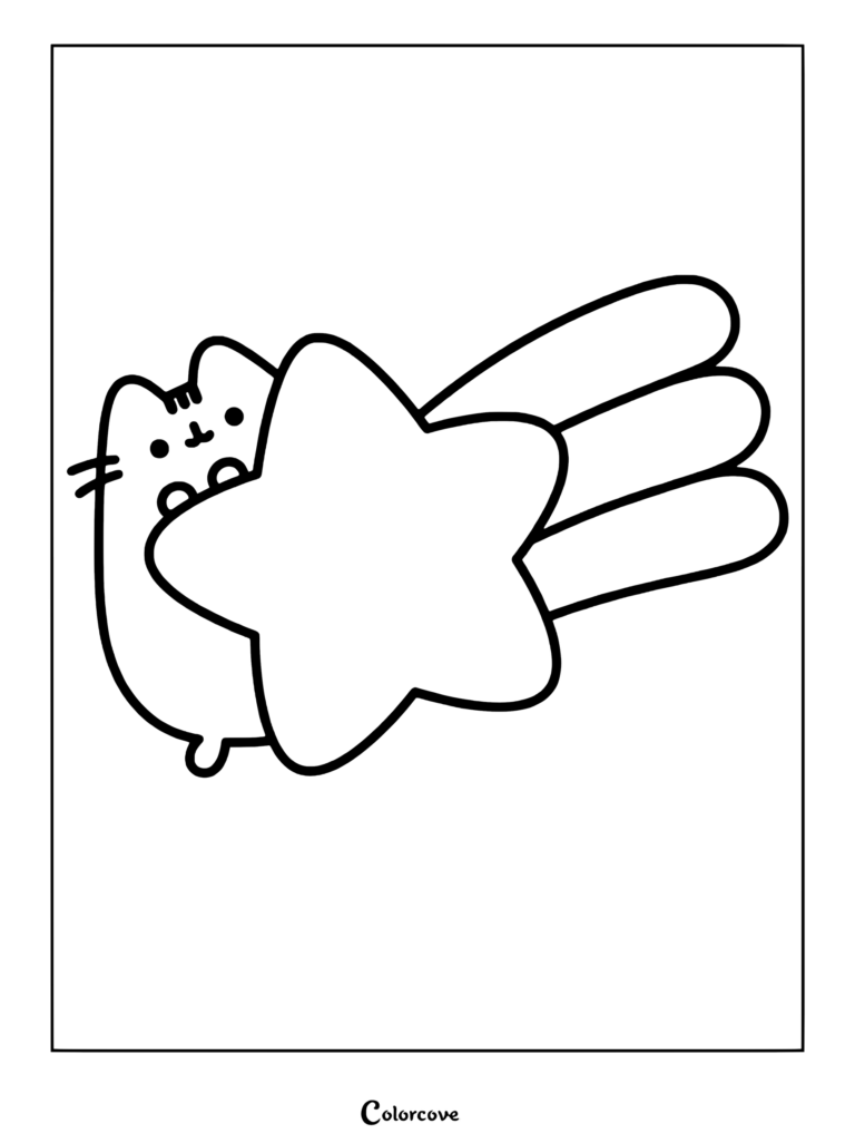 Coloriage de Pusheen tenant une grande étoile suivie d'une traînée