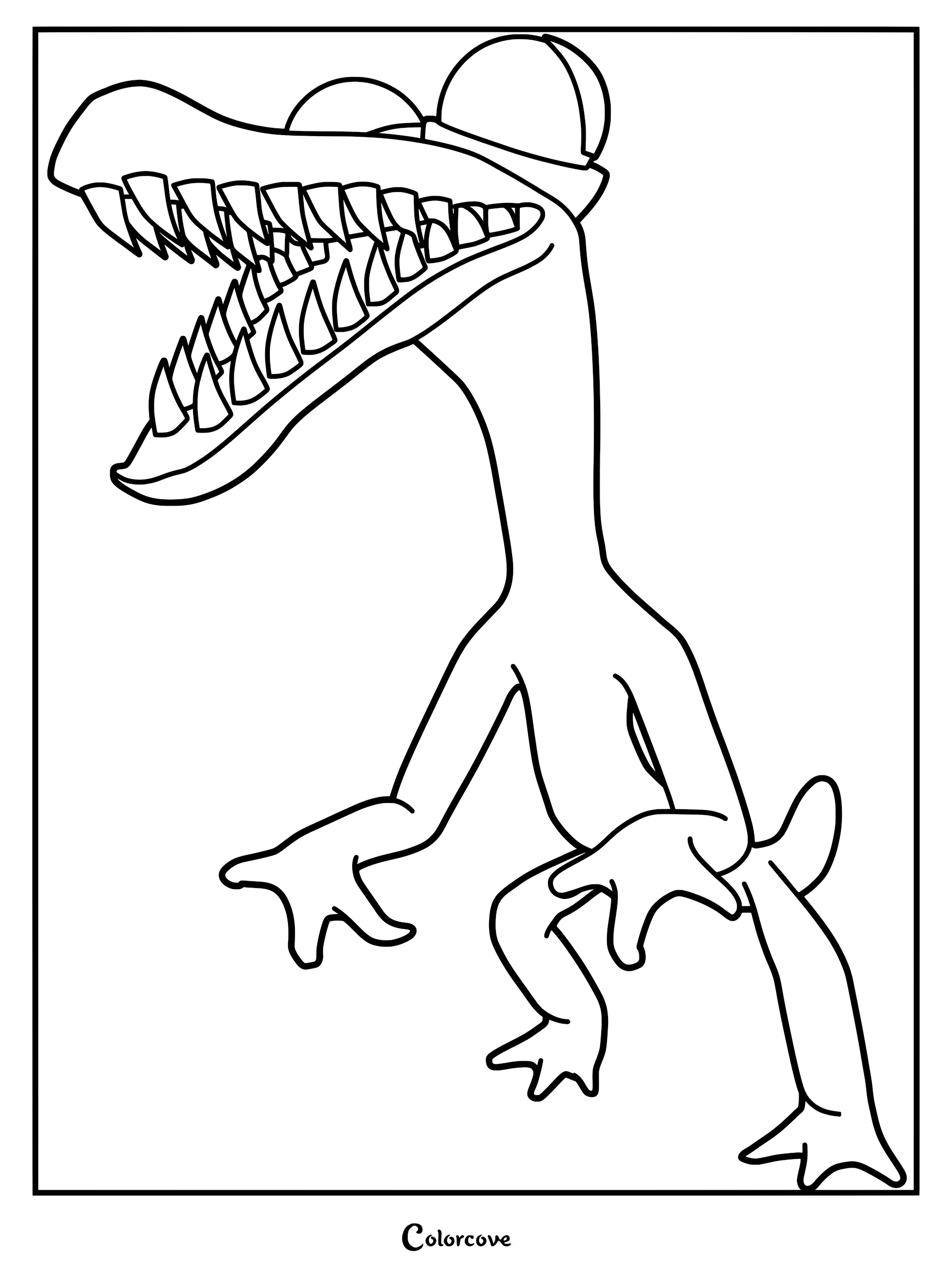 Rainbow Friends Orange character with wide open mouth and sharp teeth in a printable coloring page.
