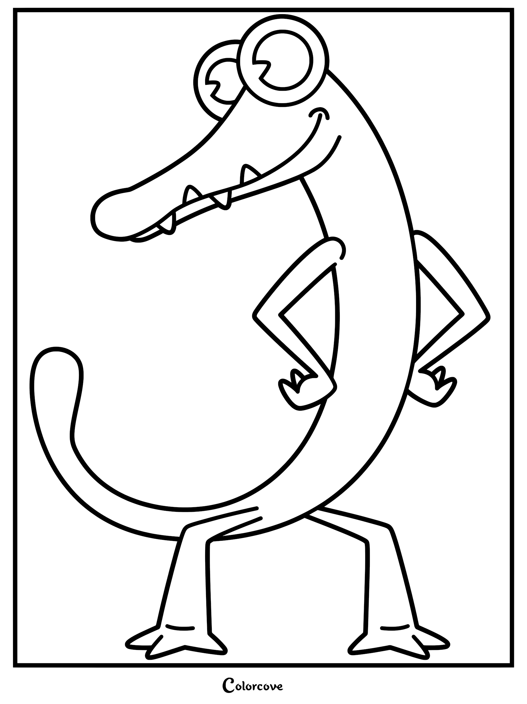 A printable coloring page featuring Orange from Rainbow Friends standing with hands on hips and large eyes.