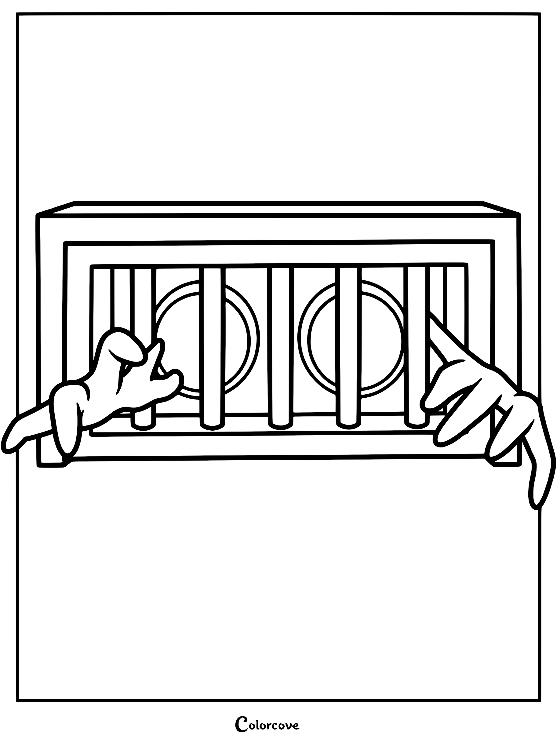 Rainbow Friends Purple reaching out from behind a vent grate in this printable coloring page.