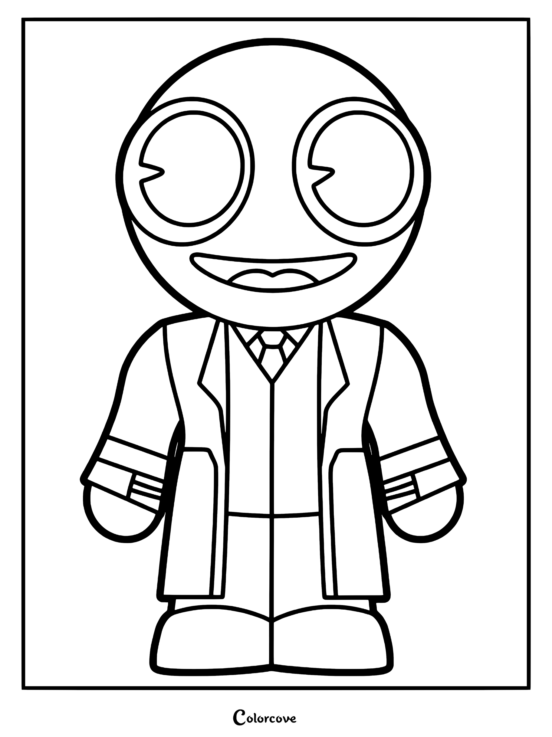 A printable coloring page featuring the Scientist character from Rainbow Friends wearing a lab coat and tie.