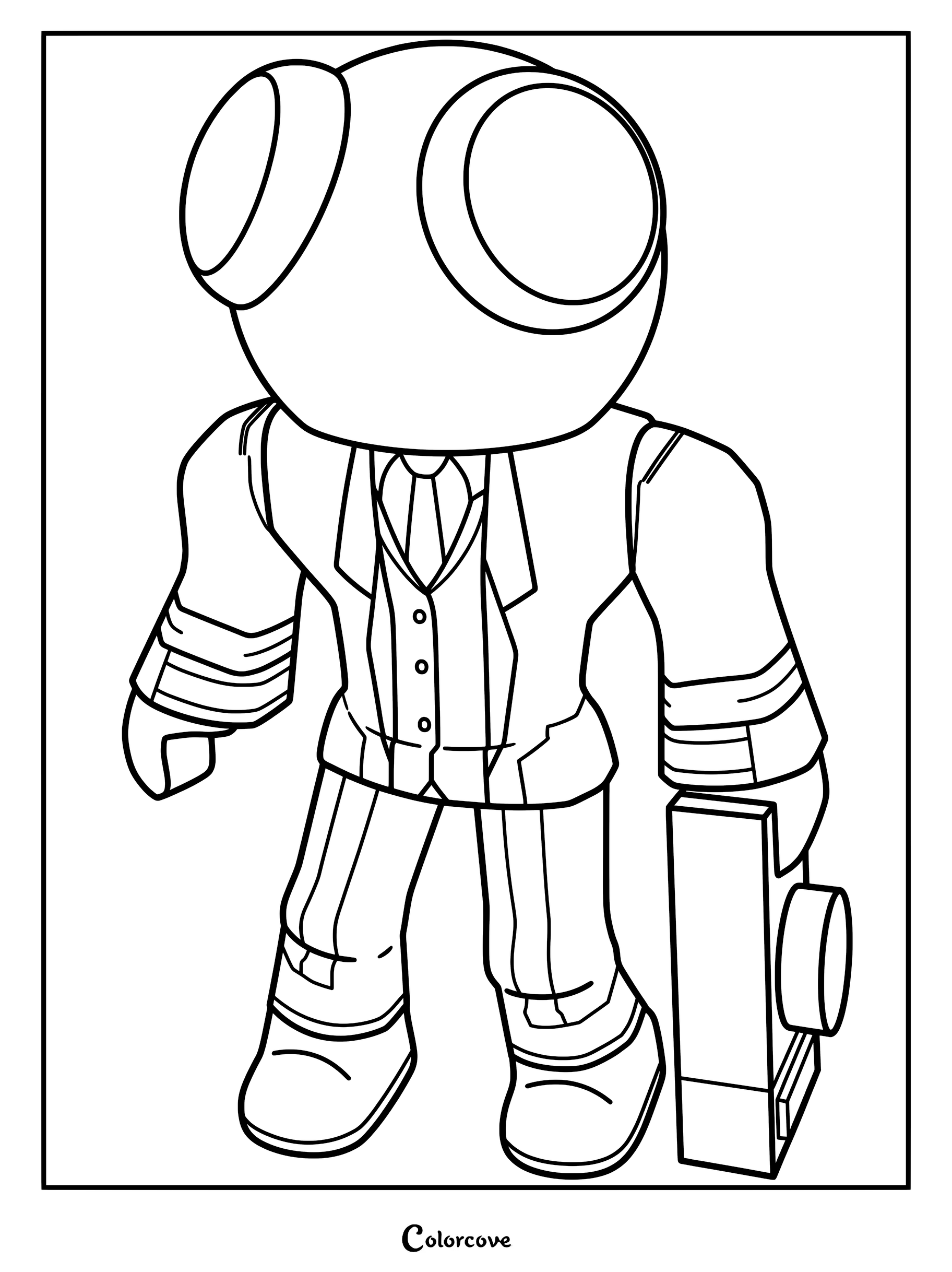 Rainbow Friends Scientist character wearing a suit and holding a briefcase in this printable coloring page.