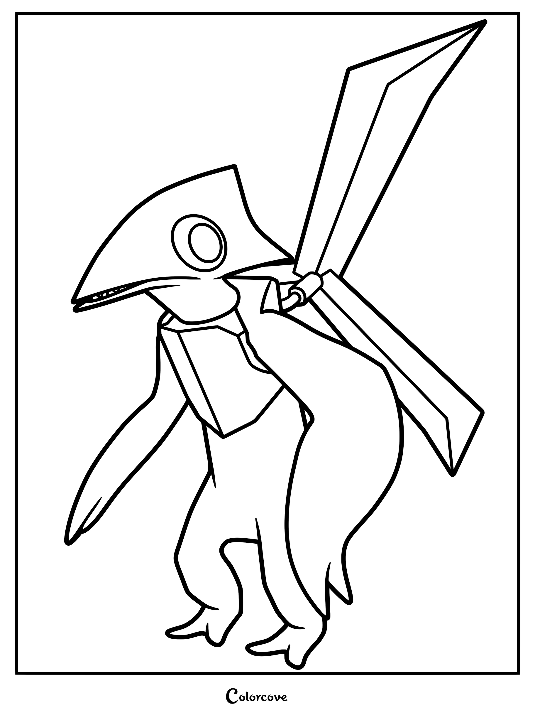A printable coloring page featuring Yellow from Rainbow Friends with its signature pterodactyl-like head and large wings.