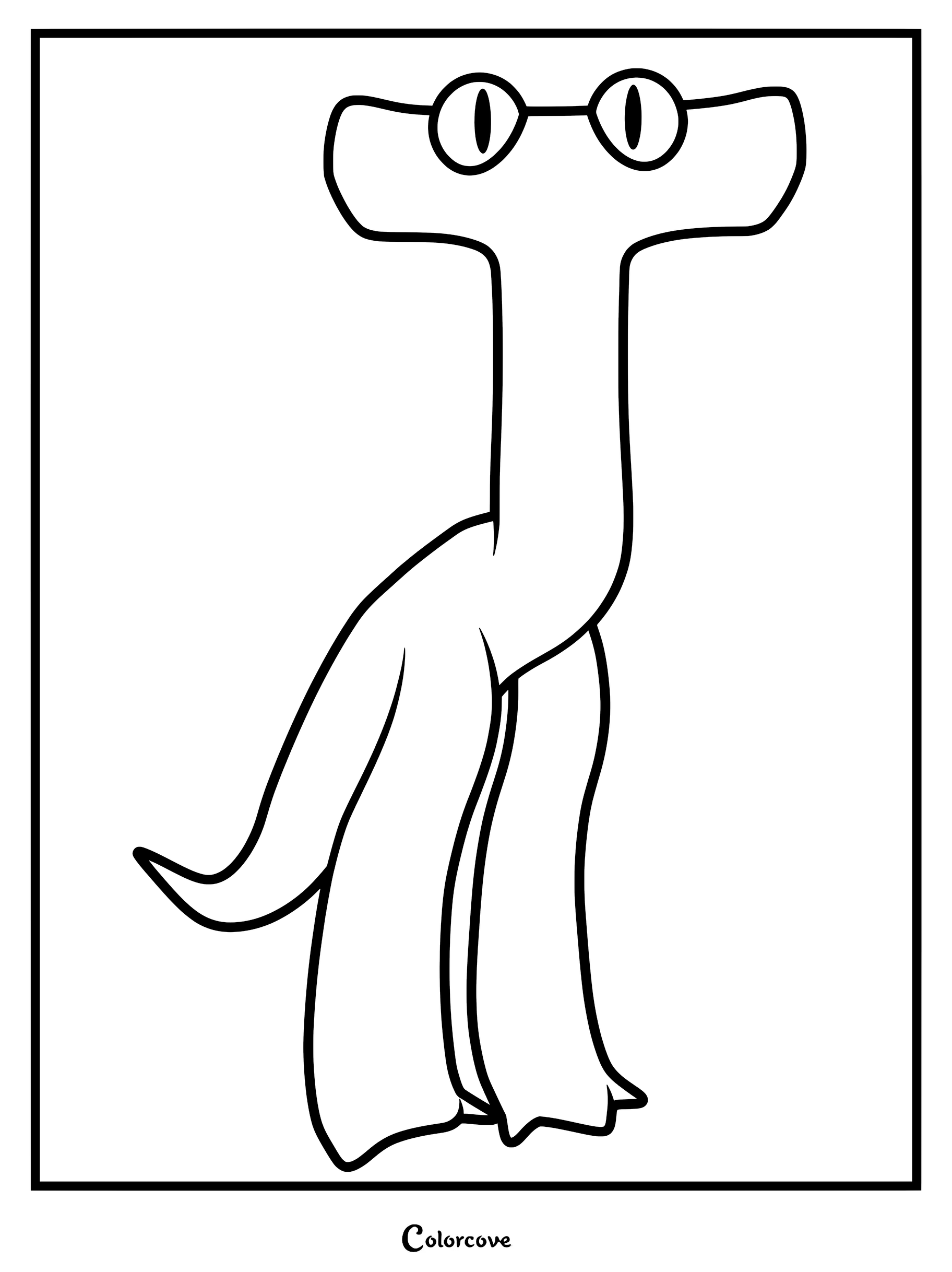 A printable coloring page featuring the Rainbow Friends character Cyan with its long neck and wide eyes.