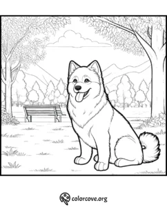 Happy dog in park coloring page. Download and print free coloring sheets at colorcove.org.