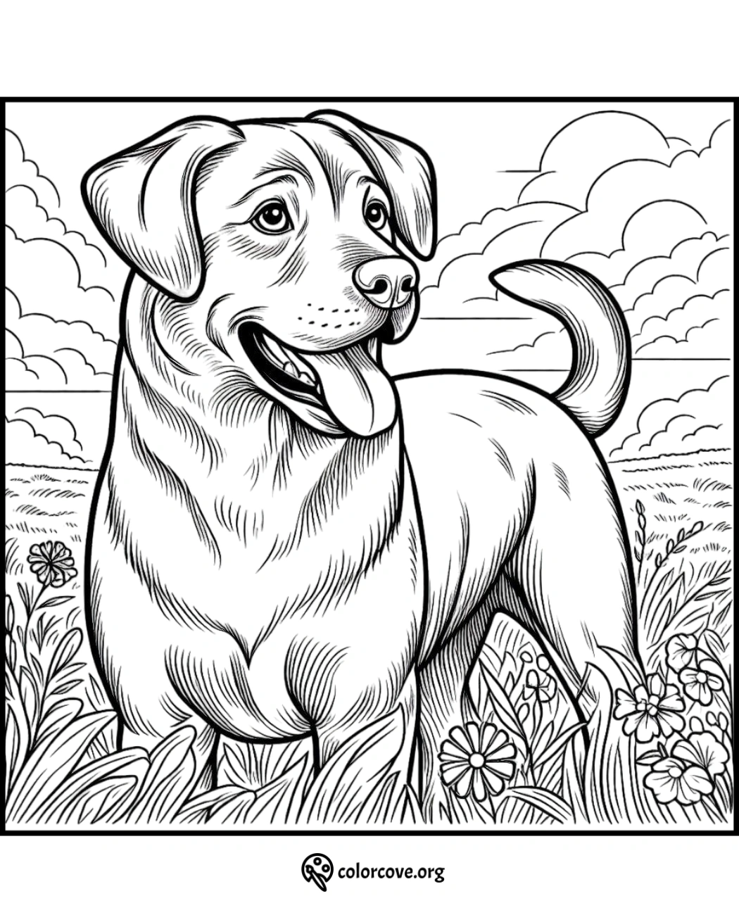 a black and white drawing of a dog