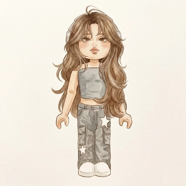 Roblox avatar coloring page featuring a girl with headphones