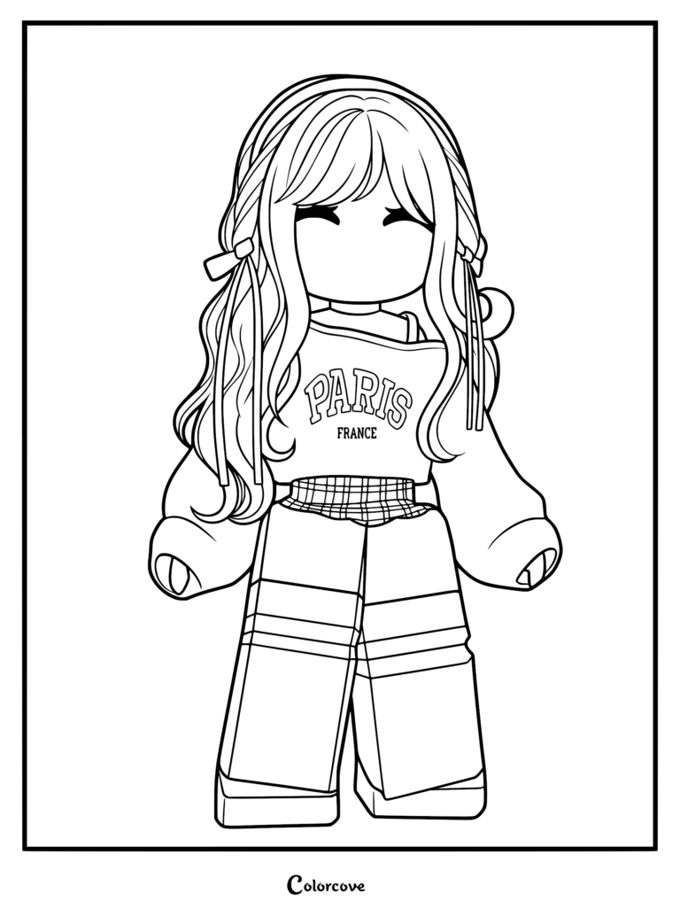 Roblox girl avatar wearing a Paris France sweatshirt.
