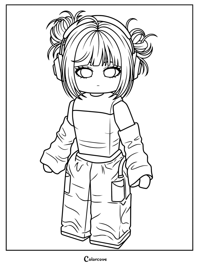 Roblox avatar with space buns and headphones standing still.