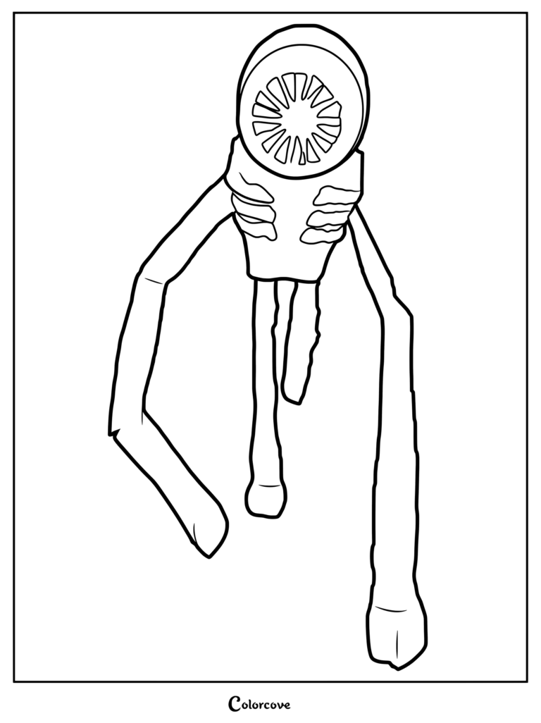 A printable coloring page of Figure from Roblox Doors, showing its distinct circular head with teeth and long, spindly limbs.