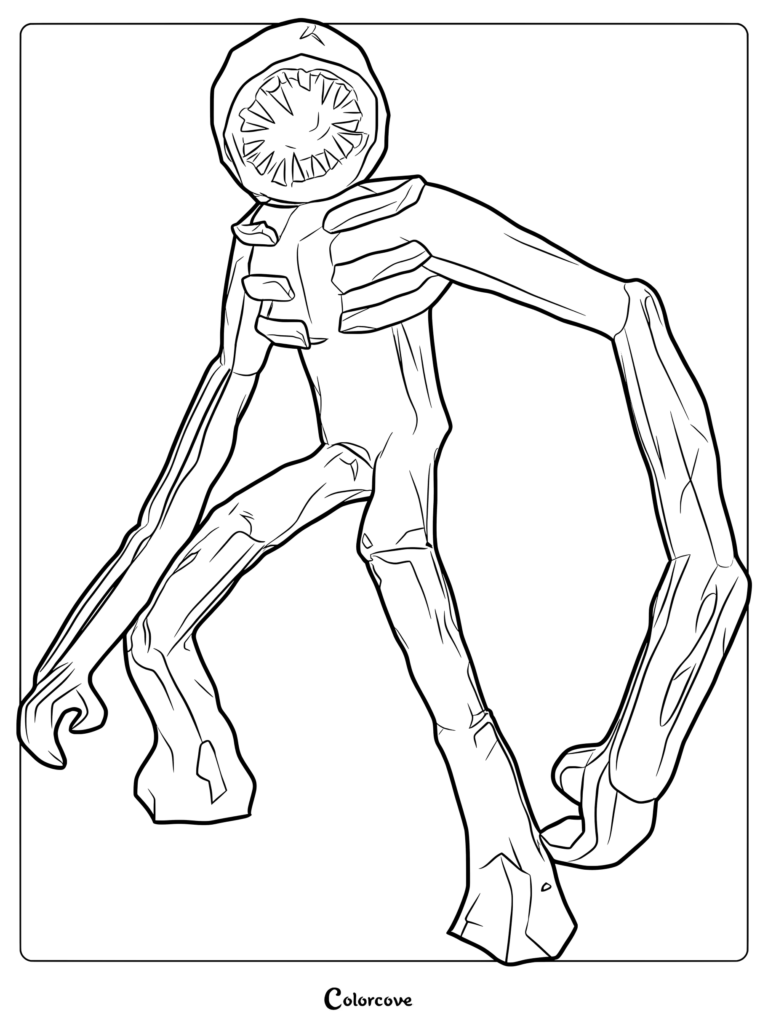 Roblox Doors Figure with a circular toothy face and long limbs in a printable coloring page format.