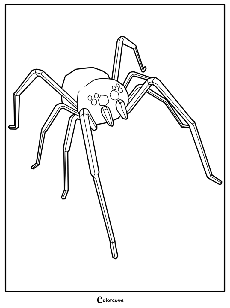 Timothy spider character from Roblox Doors, a detailed line art coloring page showing the spider with multiple eyes and long legs.