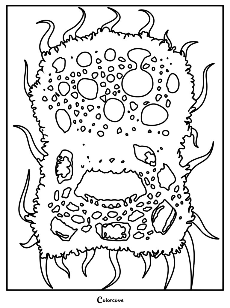 A detailed Roblox Doors Dread coloring page featuring the creature with its signature porous, textured body and multiple tentacle-like appendages.