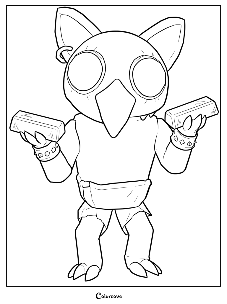 El Goblino from Roblox Doors holding two gold bars in a printable coloring page format.