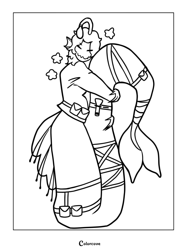 Coloriage de Sebastian Solace de Roblox Pressure serrant sa queue dans ses bras