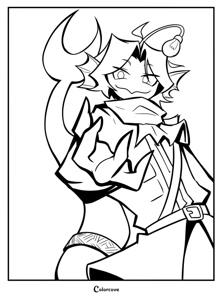 Un coloriage détaillé de Sebastian Solace, le personnage humanoïde semblable à un poisson-lanterne du jeu d'horreur et de survie Roblox Pressure, tendant la main vers l'avant.