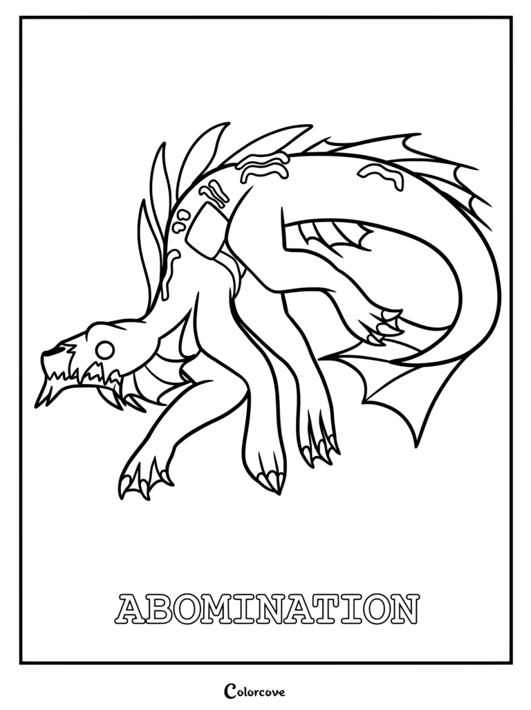 Page de coloriage Abomination de Roblox Pressure montrant une créature monstrueuse dans une pose dynamique.