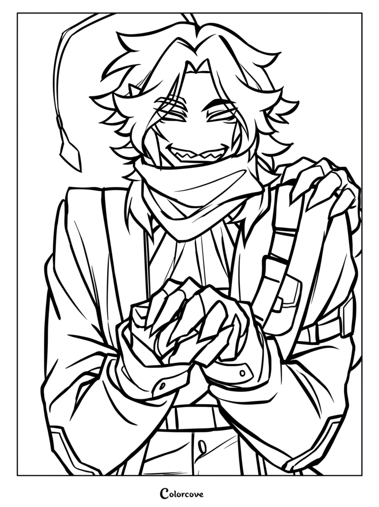 Coloriage à imprimer de Sebastian Solace de Roblox Pressure avec des cheveux hérissés, un leurre de poisson-lanterne et un large sourire.