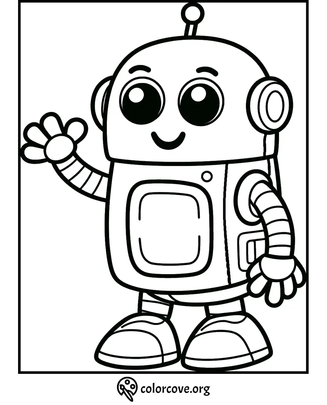 Cute cartoon robot coloring page for kids. Download and print to color this adorable robot. Visit colorcove.org for more.