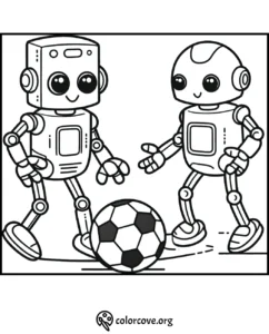 Robots playing soccer coloring page – Fun printable activity for kids on ColorCove.org.