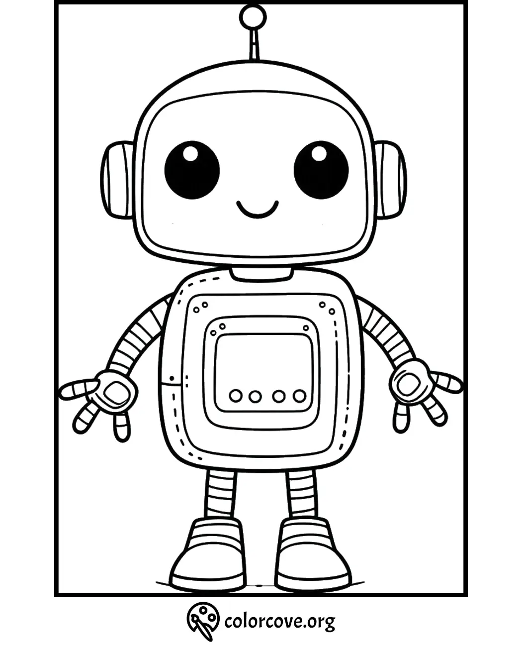 Cute robot coloring page for kids - free printable from colorcove.org, perfect for children's art and creativity activities.