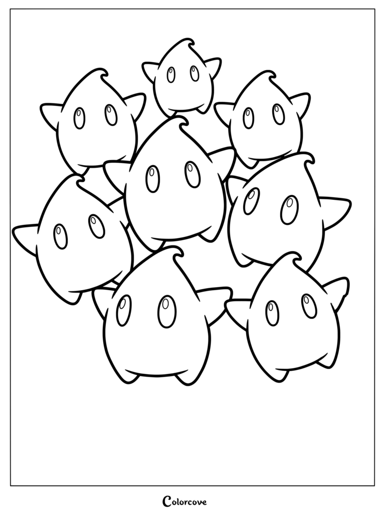 Un grupo de lindos Destellos de The Super Mario Galaxy Movie en una página para colorear imprimible.
