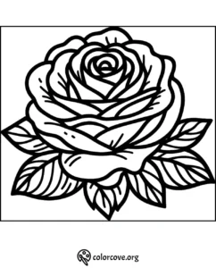 Rose coloring page with intricate leaf details | Free printable rose coloring sheet from colorcove.org