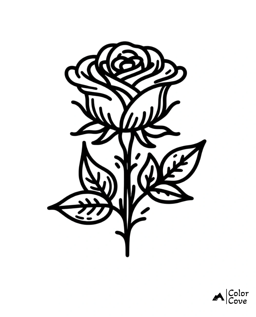 Black and white rose coloring page, perfect for kids and adults to enjoy and express creativity. Free printable coloring sheet.