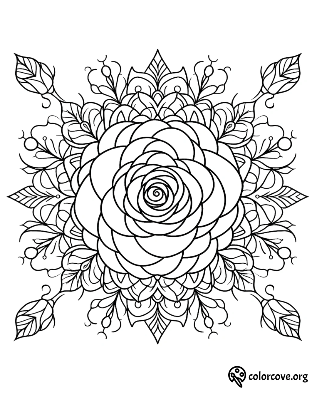 a black and white drawing of a rose