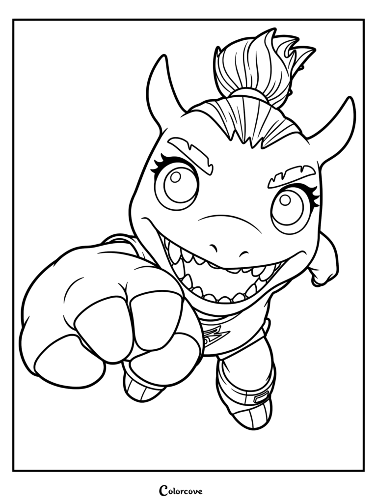 A printable coloring page featuring Zappy from Run Monster Run, shown in a dynamic close-up pose with her hand reaching forward and an energetic expression.