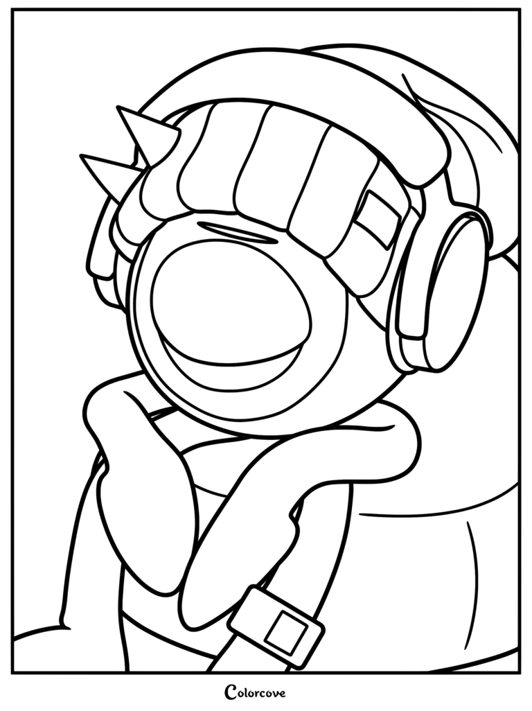 Gloom from Run Monster Run wearing his signature beanie and headphones while sleeping on a soft beanbag, printable coloring page.