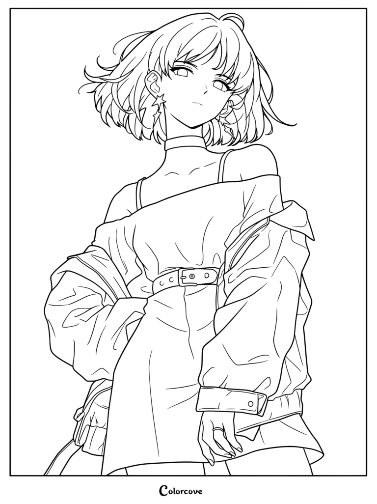 Dibujo para colorear de Sailor Pluto de Sailor Moon luciendo un atuendo casual con chaqueta.