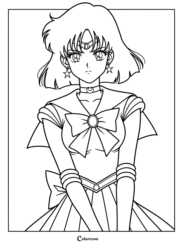 Dibujo para colorear e imprimir de Sailor Saturn con Hotaru Tomoe en su uniforme de guerrera.