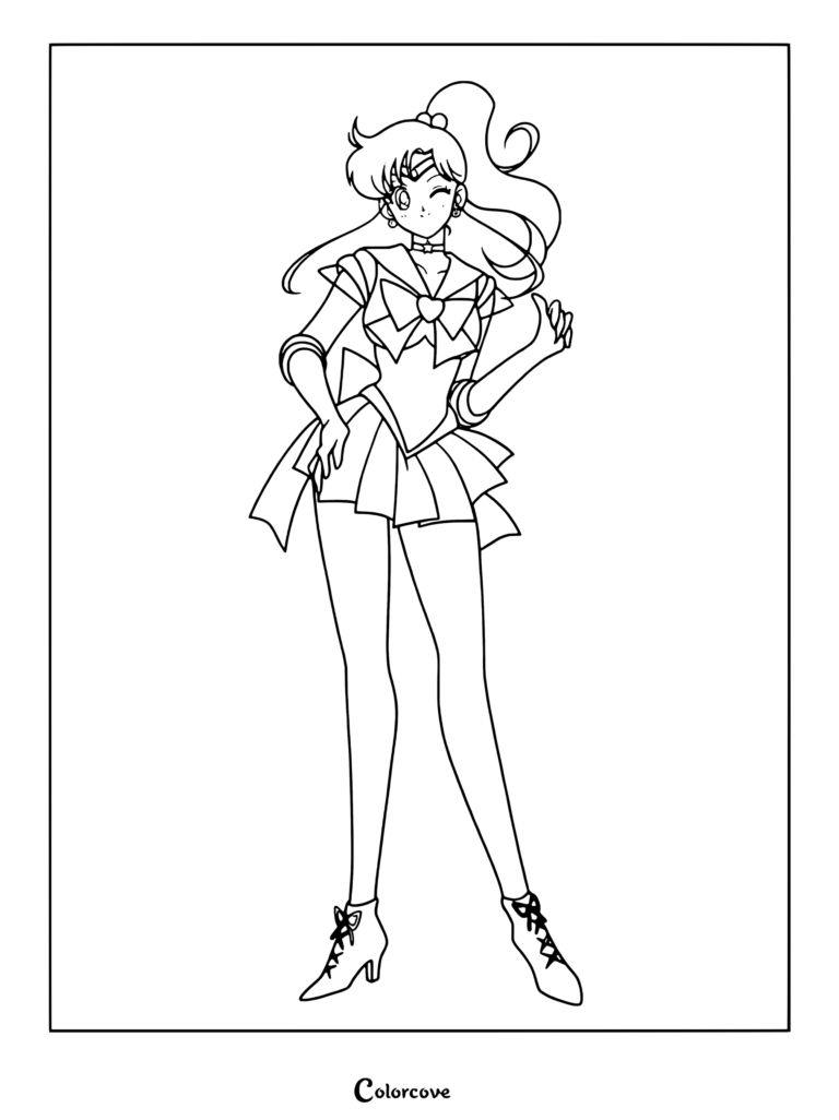 Página para colorear de Sailor Jupiter Makoto Kino de Sailor Moon.