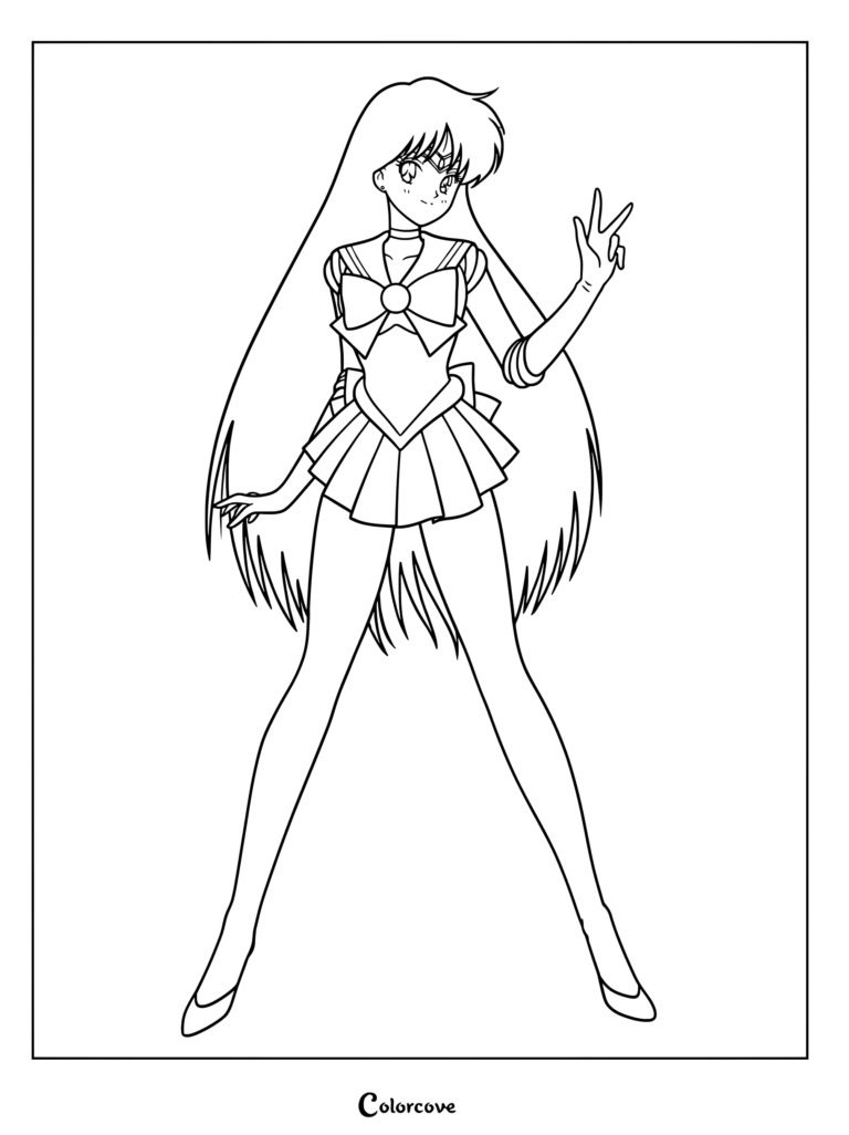 Dibujo para colorear e imprimir de Sailor Mars con Rei Hino de Sailor Moon haciendo el símbolo de la paz.