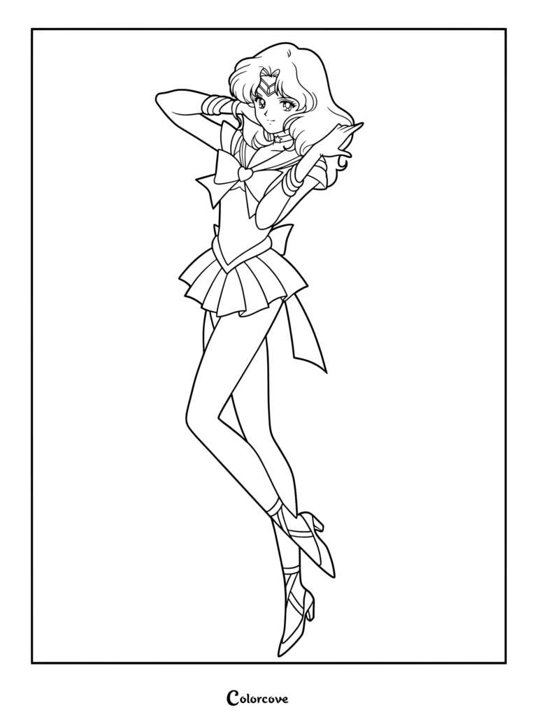 Página para colorear de Sailor Neptune Michiru Kaioh de Sailor Moon.