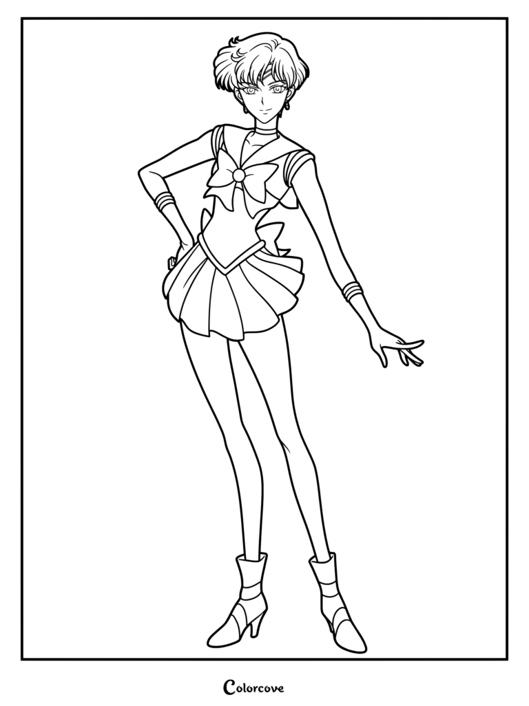 Página para colorear de Sailor Uranus, también conocida como Haruka Tenoh, del anime Sailor Moon Crystal.