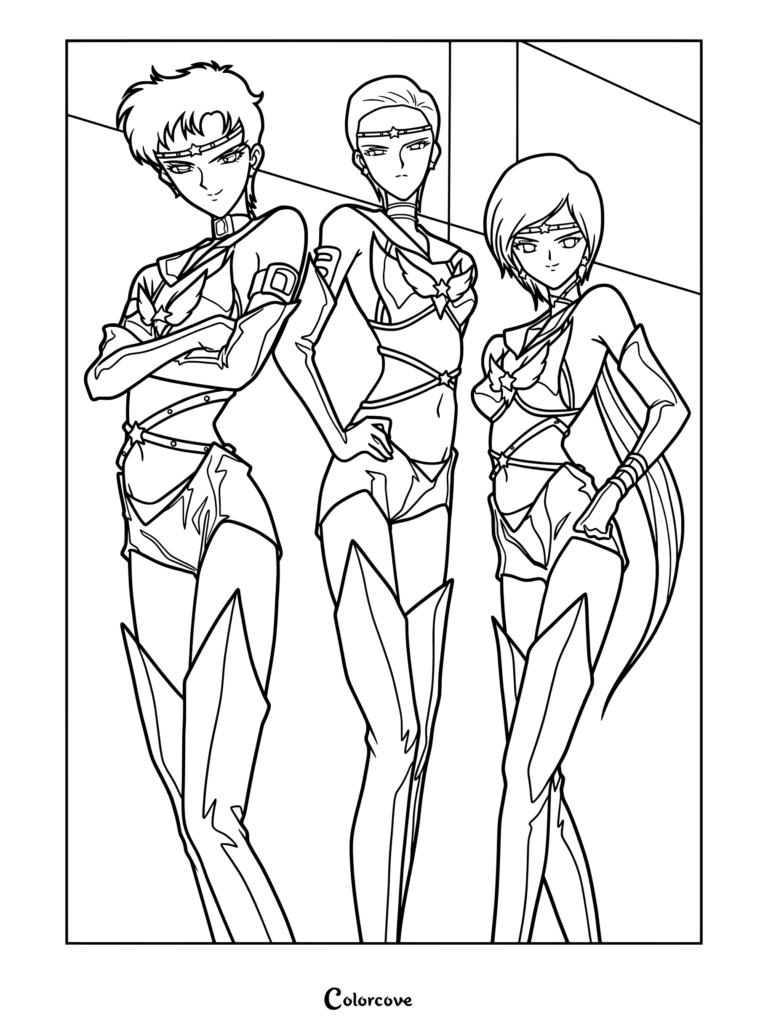 Dibujo para colorear de las Sailor Starlights de Sailor Moon Sailor Stars.