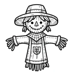 Scarecrow coloring page for kids, featuring a cute scarecrow with a hat and overalls, by colorcove.org. Perfect for fall activities.