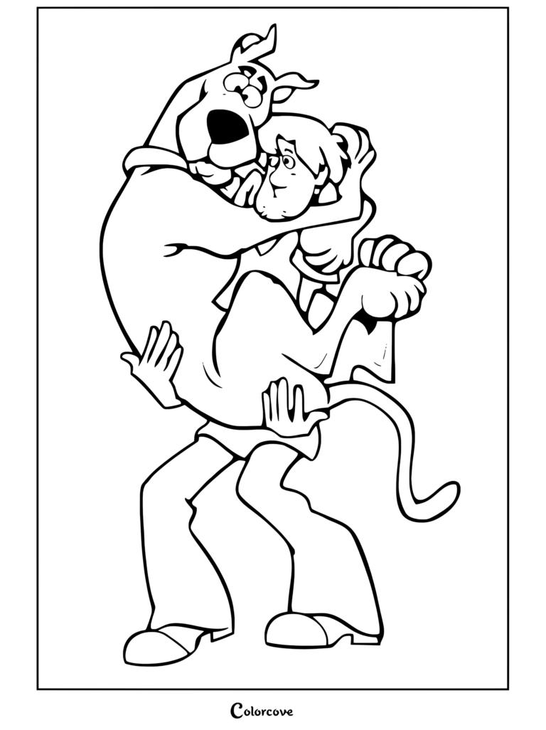 Coloriage de Scooby-Doo tenu dans les bras de Sammy avec un air effrayé