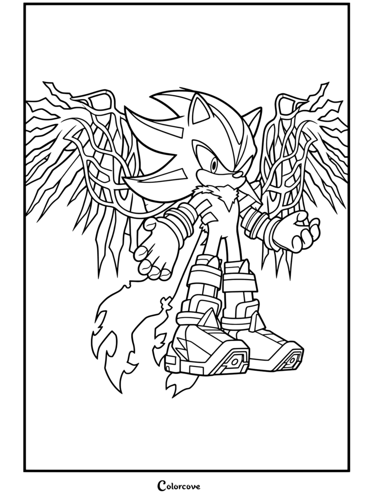 Un coloriage détaillé de Doom Shadow, une variante de Shadow the Hedgehog dotée du pouvoir noir et rouge des Doom Wings issu de Sonic X Shadow Generations et Sonic Forces Speed Battle.