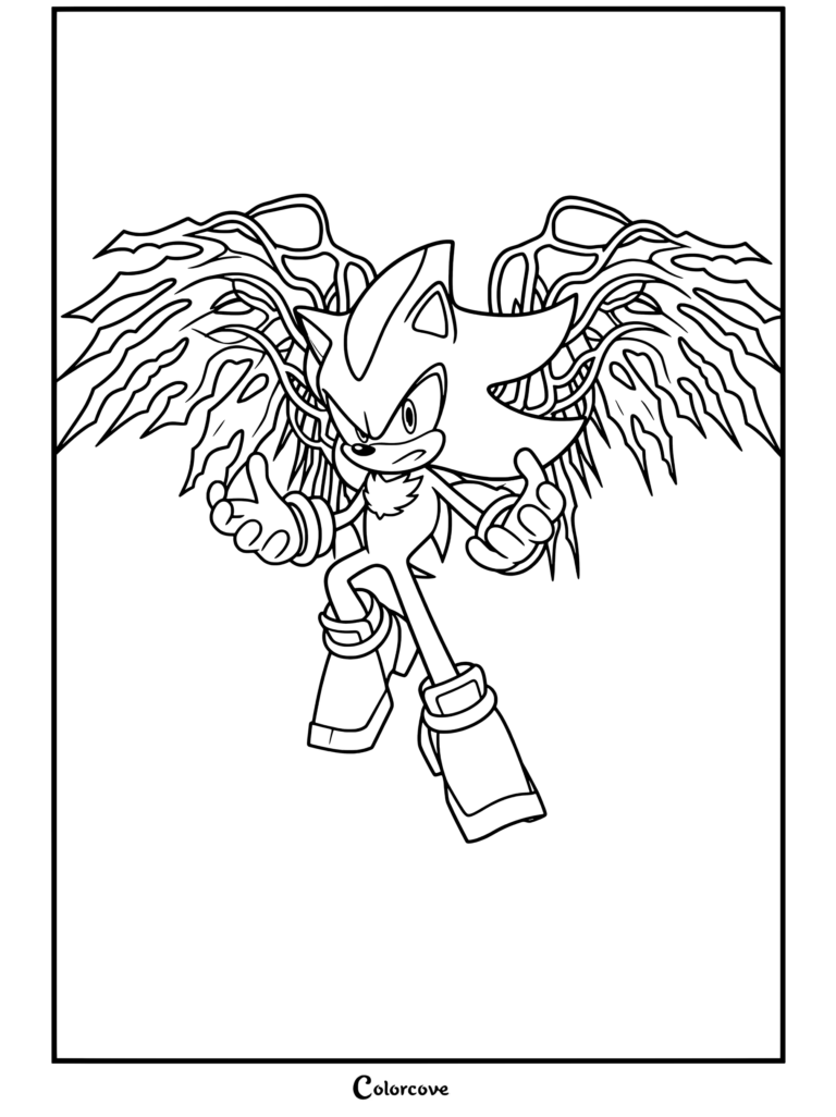 Coloriage à imprimer de Doom Shadow, mettant en vedette le pouvoir des Doom Wings de Sonic X Shadow Generations, Sonic Forces Speed Battle et Sonic Dash.