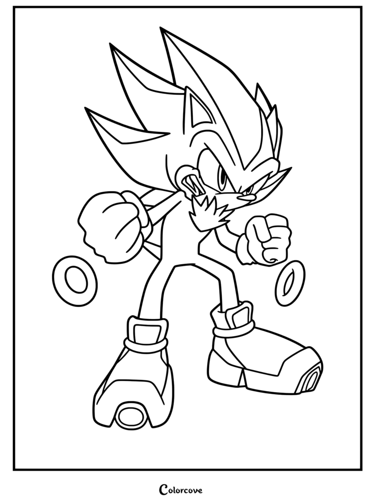 Coloriage de Shadow the Hedgehog chargeant une aura d'énergie dans un style esquisse