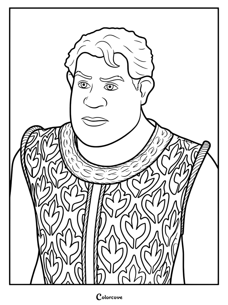 Handsome Shrek wearing a patterned tunic in this printable coloring page.