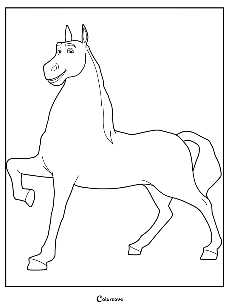 A printable coloring page featuring Donkey transformed into a handsome stallion standing proudly.