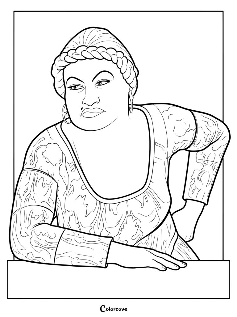 Doris from Shrek with her signature braided hairstyle and hoop earrings in a printable coloring page.