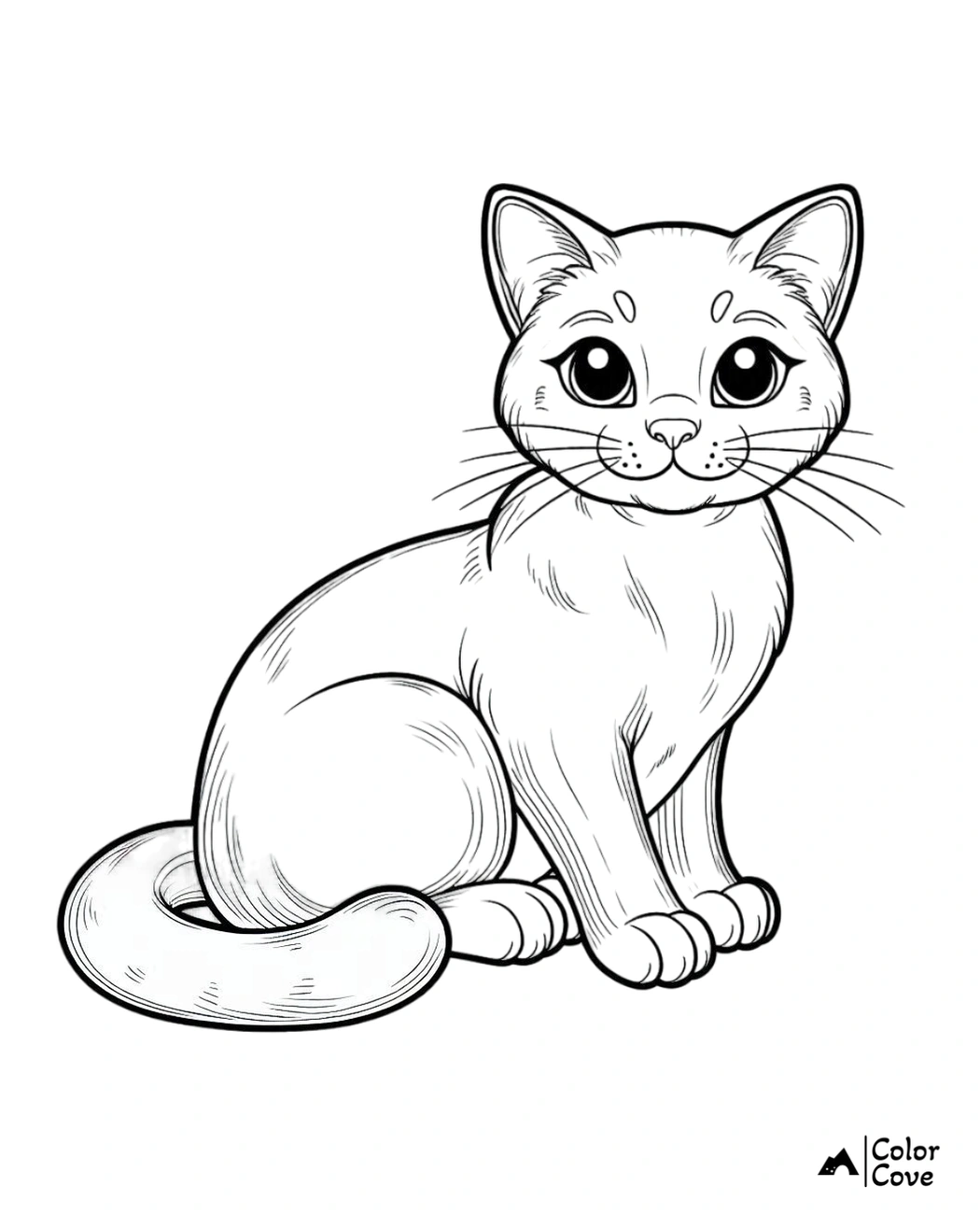 Cute cat coloring page for kids featuring an adorable sitting kitten. Perfect for printable animal coloring activities.