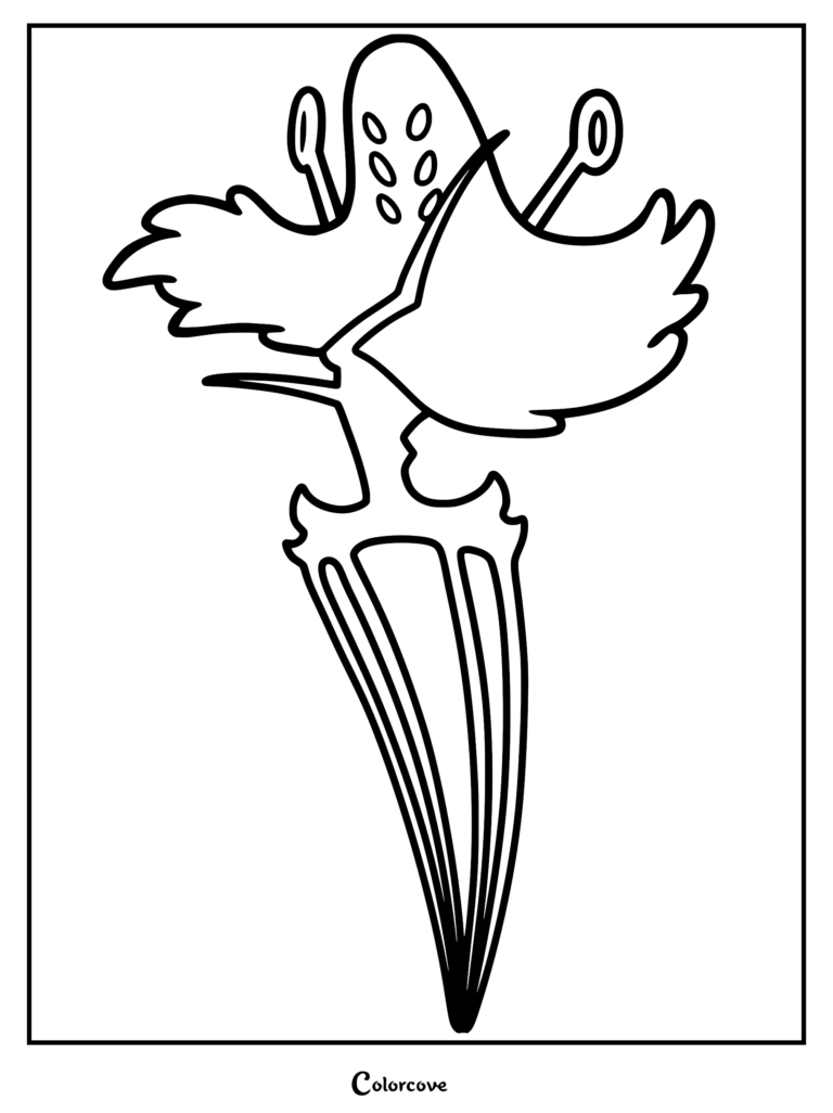 A detailed coloring page of the Widow boss from Hollow Knight: Silksong, featuring her distinct pointed, thorn-like silhouette and ethereal mask-like head.