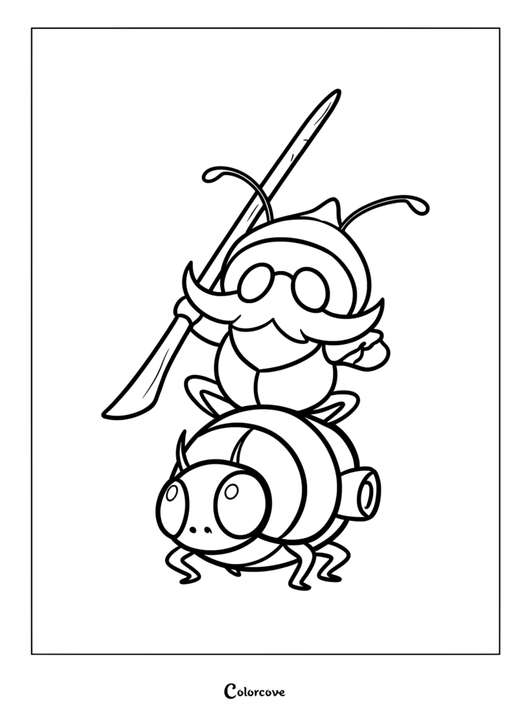 Garmond with his long mustache and spear riding on top of Zaza in this Silksong coloring page.