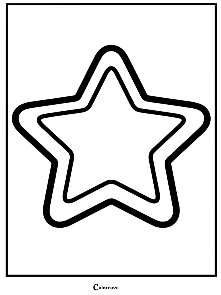 A thick-lined, simple star shape coloring page with a hollow center.
